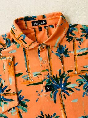 Bad Birdie Men's Size Small Performance Orange Tropical Golf Polo Shirt